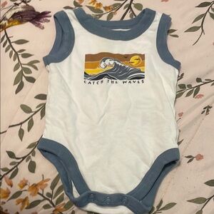 Garanimals Blue and White Bodysuit with Retro Surf Design